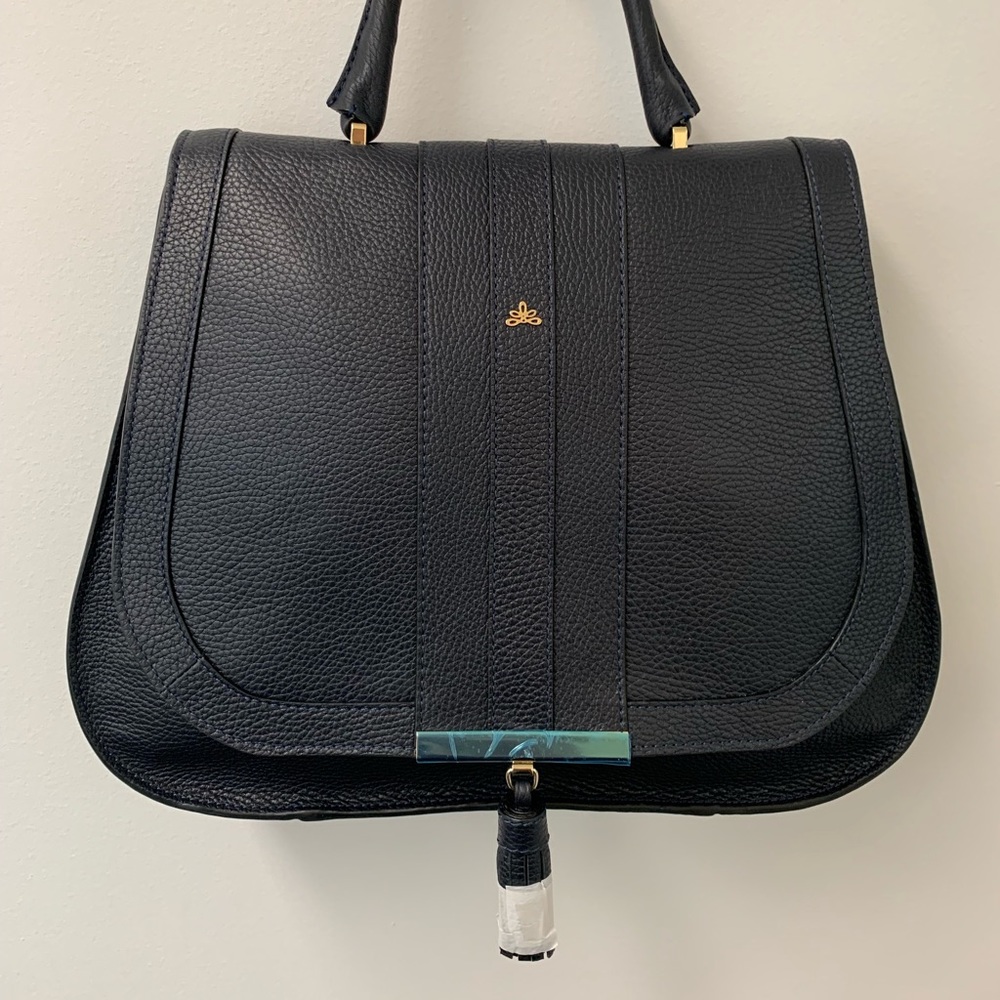 DeMellier Midnight Blue Satchel with Gold Details - Picture 3 of 10